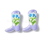 Painted Glass Beads Enamel Beads, Boot with Flower, Lilac, 24x17x8~8.5mm, Hole: 1.4mm(X1-BLOW-D300-01E)