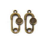 Tibetan Style Alloy Pendant Cabochon Settings, Cadmium Free & Lead Free, Safety Pin Shape, Antique Bronze, Tray: 5mm, 23x11.5x2mm, Hole: 1.8mm(PALLOY-N160-44AB)