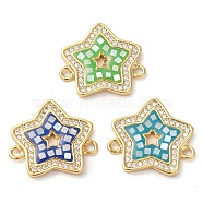 Rack Plating Brass Micro Pave Clear Cubic Zirconia Star Connector Charms, with Shell & Enamel, Real 18K Gold Plated, Long-Lasting Plated, Lead Free & Cadmium Free, Mixed Color, 18x20x2mm, Hole: 2mm(KK-K385-091G)