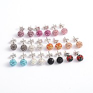 Polymer Clay Rhinestone Ball Stud Earrings, with Steel Pins, Mixed Color, 8~9mm, Pin: 0.8mm(EJEW-O041-02)