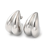 Rack Plating Brass Teardrop Stud Earrings for Women, Lead Free & Cadmium Free, Long-Lasting Plated, Platinum, 27x17.5mm(EJEW-Z019-27P)