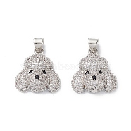 Brass Micro Pave Cubic Zirconia Pendants, Real Platinum Plated, Dog Charms, Clear, 18.5x17x6mm, Hole: 5x3.5mm(KK-M240-12G)