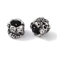 316 Surgical Stainless Steel European Beads, Large Hole Beads, Column with Skull, Antique Silver, 11x9mm, Hole: 6.5mm(STAS-P362-06AS-02)