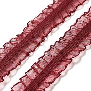 Chinlon Elastic Pleated Lace Trim, for Sewing, Gift Package Wrapping, Floral Designing, FireBrick, 3/4 inch(20mm), 10 yards/roll(OCOR-WH0060-44A)