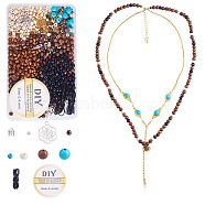 DIY Jewelry Bohemia Necklace Making Kits, Including Natural Tiger Eye & Synthetic Turquoise Round Beads, Wood & Brass Beads, Brass & Alloy Charms, Metallic Wire Twist Ties, Mixed Color(DIY-SZ0009-79)