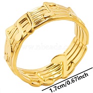 Stainless Steel Music Note Open Cuff Ring for Unisex, Simple Adjustable Ring, Golden(TF1587-2)