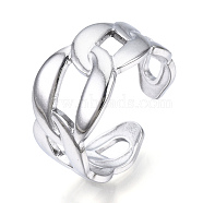 304 Stainless Steel Curb Chains Shape Open Cuff Ring, Hollow Chunky Ring for Women, Stainless Steel Color, US Size 7 1/4(17.5mm)(RJEW-N040-12)