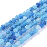 Natural Weathered Agate Beads Strands, Dyed & Heated, Frosted, Round, Deep Sky Blue, 6mm, Hole: 1.2mm, about 62pcs/strand, 13.77 inch(35cm)(G-L534-05-6mm)