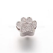 Alloy Rhinestone European Beads, Large Hole Beads, Dog Footprinted, Crystal, 12.6x10.3mm, Hole: 4.5mm(OPDL-T001-PD021)
