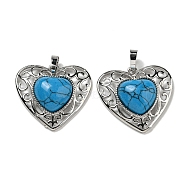 Synthetic BlueTurquoise Peach Love Heart Pendants, Rack Plating Brass Hollow Heart Charms, Cadmium Free & Lead Free, 29.5x30.5x7.5mm, Hole: 7.5x5mm(G-G158-01F)