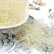 Transparent Glass Seed Beads, Half Plated, Two Tone, Round, Beige, 6/0, 4x3mm, Hole: 1.4mm(SEED-Z001-C-D02)