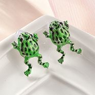 Alloy Stud Earrings, with Enamel, Frog, Platinum, Green, 31.5x20.5mm(EJEW-R011-03P)