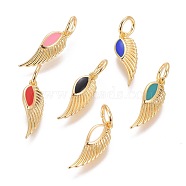 Brass Pendants, with Enamel, Wing, Golden, Mixed Color, 22x6x1.5mm, Hole: 4mm(KK-I652-04G)