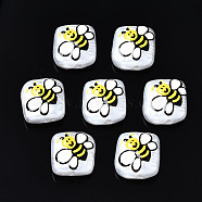3D Printed ABS Plastic Imitation Pearl Beads, Square with Bee, Colorful, 11x10x4.5mm, Hole: 1mm(KY-S168-007)