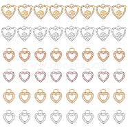 48Pcs 6 Style Rhinestone Pandants, with Rack Plating Alloy Findings, Nickel Free, Heart Charms, Platinum & Golden, 13~14x11~14x1.5~2.5mm, Hole: 1.5~3.5mm, 8Pcs/style(ALRI-HY0001-03)