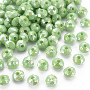 Opaque Acrylic Beads, AB Color Plated, Faceted Rondelle, Light Green, 6mm, Hole: 1.5mm, about 6200pcs/500g.(MACR-Q239-018C-08)