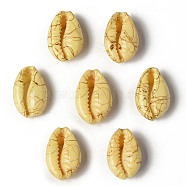 Natural Cowrie Shell Beads, No Hole/Undrilled, Dyed and Drawbench, Champagne Yellow, 18~22x12~14x7~8mm(SSHEL-N0232-08F)