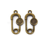Tibetan Style Alloy Pendant Cabochon Settings, Cadmium Free & Lead Free, Safety Pin Shape, Antique Bronze, Tray: 5mm, 23x11.5x2mm, Hole: 1.8mm(PALLOY-N160-44AB)