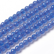 Natural Blue Agate Beads Strands, Faceted, Round, Blue, 4x3.5~4mm, Hole: 0.4mm, about 97~110pcs/strand, 15~16 inch(40~40.7cm)(G-F596-12C-4mm)