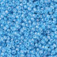 TOHO Round Seed Beads, Japanese Seed Beads, (163F) Matte Transparent AB Aqua, 8/0, 3mm, Hole: 1mm, about 222pcs/10g(X-SEED-TR08-0163F)