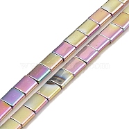 Electroplated Non-magnetic Synthetic Hematite Beads Strands, Square, 2-Hole, Rainbow Plated, 5x5x2mm, Hole: 0.8mm, about 74pcs/strand, 15.75 inch(40cm)(G-G089-B02-13)