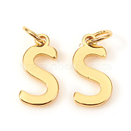 Brass Charms, with Jump Rings, Letter, Real 18K Gold Plated, Letter.S, S: 10x5x1mm, Hole: 2.5mm(KK-I672-01S-G)