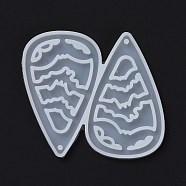 DIY Teardrop with Bat Pendants Silicone Molds, Resin Casting Molds, For UV Resin, Epoxy Resin Jewelry Making, Halloween Theme, White, 73x64x3mm, Hole: 2mm, Inner Diameter: 60x36mm(DIY-D060-08)