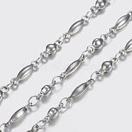 304 Stainless Steel Chains, Flat Round and Oval Link Chains, Soldered, Stainless Steel Color, 8~11x2.5~3x2~2.5mm(STAS-P197-053P)