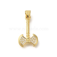 Rack Plating Brass Micro Pave Cubic Zirconia Pendants, Long-Lasting Plated, Lead Free & Cadmium Free, Tool Charms, Real 18K Gold Plated, Double-Sided Axe, 20.5x12.5x2.5mm, Hole: 4x3.5mm.(KK-Z086-66G-03)