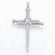 304 Stainless Steel Big Pendants, Cross, Stainless Steel Color, 56x34.5x8mm, Hole: 6mm(STAS-L204-04P)