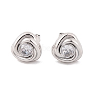 Flower 304 Stainless Steel Rhinestone Stud Earrings for Women, Stainless Steel Color, 9.6x10mm(EJEW-E311-05P)