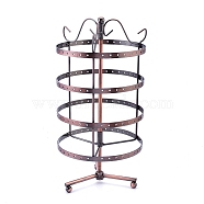 Iron 4 Tiers Rotating Jewelry Organizer Earring Holder Stand, 144 Holes, for Hanging Earrings, Red Copper, 150x150x300mm(NDIS-K002-03R)