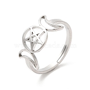 304 Stainless Steel Triple Moon Goddess Adjustable Ring, Stainless Steel Color, Inner Diameter: 17mm(RJEW-L107-025P)