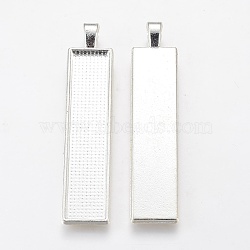 Alloy Big Pendant Cabochon Settings, Plain Edge Bezel Cups, Rectangle, Silver Color Plated, Tray: 50x10mm, 60.5x13x2.7mm, Hole: 3.5x5.5mm(PALLOY-WH0037-02S)