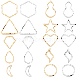 80Pcs 20 Style Brass Linking Rings, Long-Lasting Plated, Cadmium Free & Lead Free, Hexagon & Moon & Star, Golden & Silver, 7.5~12x4~13.5x1mm, Inner Diameter: 1~12mm, 4pcs/style(KK-BC0012-17)