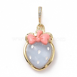 Opaque Resin Pendants, Strawberry Charm, with Brass Micro Pave Clear Cubic Zirconia Findings, Cadmium Free & Lead Free, Real 18K Gold Plated, Light Steel Blue, 27.5x19.5x10mm, Hole: 4.5x7mm(KK-G406-51G-04)