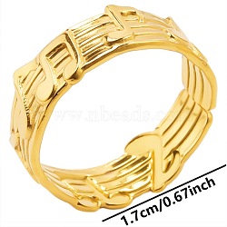 Stainless Steel Music Note Open Cuff Ring for Unisex, Simple Adjustable Ring, Golden(TF1587-2)