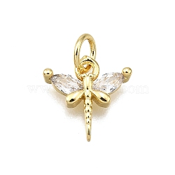 Rack Plating Brass Micro Pave Cubic Zirconia Pendants, with Jump Ring, Dragonfly Charms, Lead Free & Cadmium Free, Long-Lasting Plated, Real 18K Gold Plated, 11.5x11.5x2.5mm, Hole: 3.5mm(KK-D343-12G)