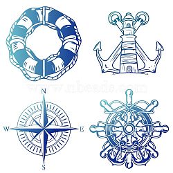 8Pcs 4 Styles Self Adhesive PVC Sticker, for Wall, Window or Stairway Decoration, Flat Round, Anchor & Helm Pattern, Sticker: 16x16cm, 2pcs/style(DIY-WH0311-034)