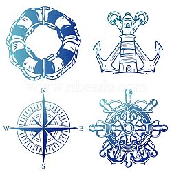 8Pcs 4 Styles PVC Sticker, for Wall, Window or Stairway Decoration, Flat Round, Anchor & Helm Pattern, Sticker: 16x16cm, 2pcs/style(DIY-WH0311-034)