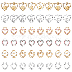 48Pcs 6 Style Rhinestone Pandants, with Rack Plating Alloy Findings, Nickel Free, Heart Charms, Platinum & Golden, 13~14x11~14x1.5~2.5mm, Hole: 1.5~3.5mm, 8Pcs/style(ALRI-HY0001-03)