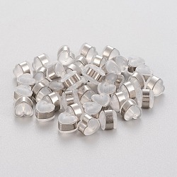 Eco-Friendly Plastic Ear Nuts, Earring Backs, with 304 Stainless Steel Findings, Heart, White, Stainless Steel Color, 5.5x6x5~5.5mm, Hole: 1.2~1.4mm(STAS-K203-04A-P)