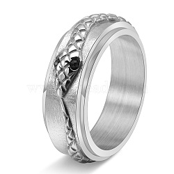 304 Stainless Steel Micro Pave Cubic Zirconia Rotatable Finger Rings for Men, Snake, Fidget Spinner Ring for Calming Worry Meditation, Stainless Steel Color, US Size 10(19.8mm)(WGF0C11-01)