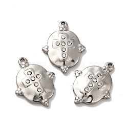 304 Stainless Steel Pendants, with Crystal Rhinestone, Oval with Cross Charms, Stainless Steel Color, 21x16x3mm, Hole: 1.4mm(STAS-Q001-19P)