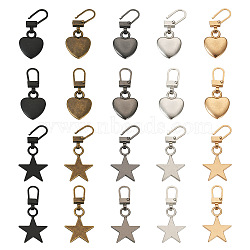 Pandahall 20Pcs 10 Style Zinc Alloy Zipper Puller, Garment Accessories, Heart & Star, Mixed Color, 39.5~45mm, 2pcs/style(FIND-TA0002-87)