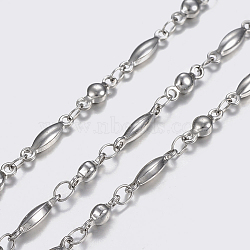 Tarnish Resistant 304 Stainless Steel Chains, Flat Round and Oval Link Chains, Soldered, Stainless Steel Color, 8~11x2.5~3x2~2.5mm(STAS-P197-053P)