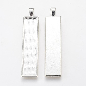 Alloy Big Pendant Cabochon Settings, Plain Edge Bezel Cups, Rectangle, Silver Color Plated, Tray: 50x10mm, 60.5x13x2.7mm, Hole: 3.5x5.5mm