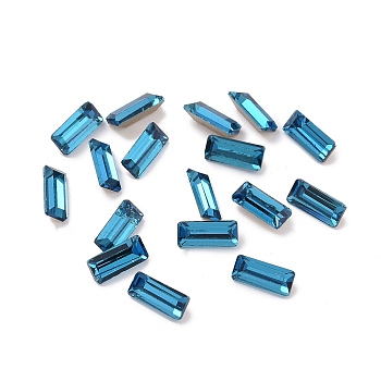 Glass Rhinestone Cabochons, Pointed Back & Silver Back Plated, Rectangle, Denim Blue, 7x3x2mm