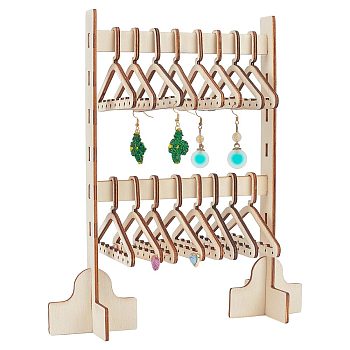 Elite 1 Set 2-Tier Wood Earrings Display Stands, Clothes Hangers Shaped Earring Studs Organizer Holder, with 16Pcs Mini Hangers, Old Lace, Finished Product: 7.05x22.5x25cm