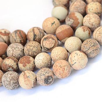 Frosted Natural Picture Jasper Round Bead Strands, 4mm, Hole: 1mm, about 88pcs/strand, 15.5 inch